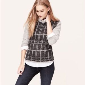 Loft Gray Plaid Mohair Blend Sweater size S Classic Warm Office Business Casual